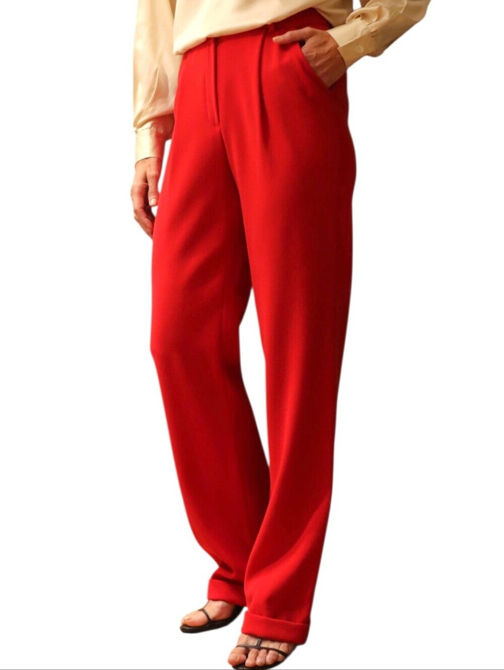 On Atlas Wide Leg Wool Trousers Women Small Red Quiet Luxury